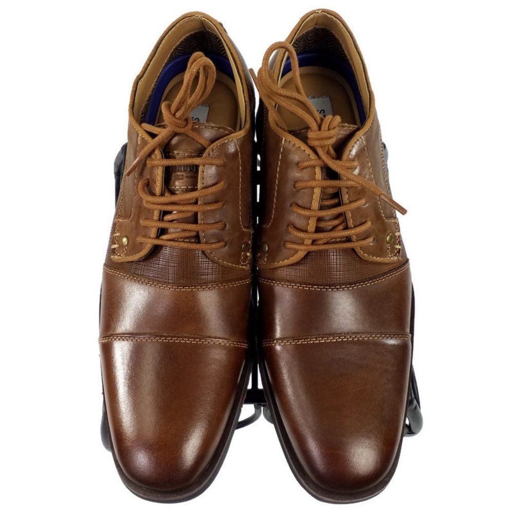 Steve Madden P-Notion Men’s Dark Tan Leather Lace-Up Derby Shoe NWOB - Picture 2 of 10